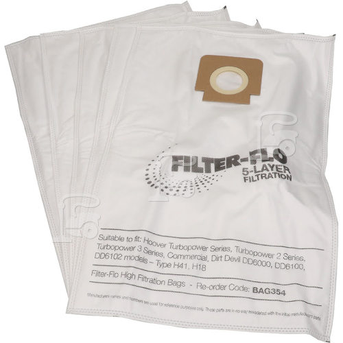 Hoover Type H18 H41 Filter-Flo Synthetic Dust Bags (Pack Of 5) - BAG354