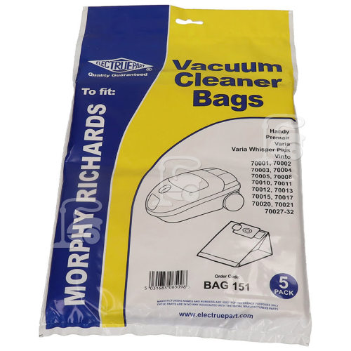 Morphy Richards 01 & 87 Vacuum Dust Bag (Pack Of 5) - BAG151