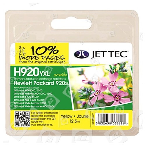 Cartouches D'encre Remanufacturée HP 920XL Jaune - (CD974AE) Jettec