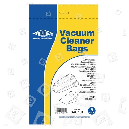 Electruepart BAG104 Moulinex B01 Vacuum Dust Bags - Pack Of 5