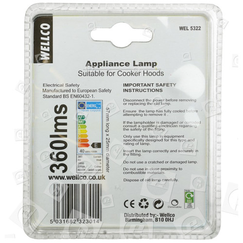 Ampoule De Hotte Aspirante 40W E14 (SES) 240V Wellco