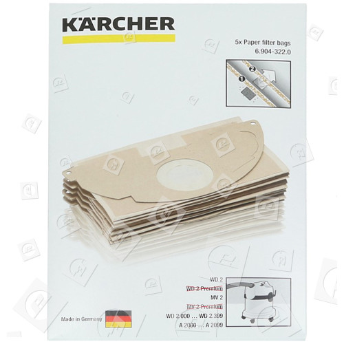 Sacs Filtrants En Papier 2 Couches Pour Aspirateur (Lot De 5) A2054 ME Karcher