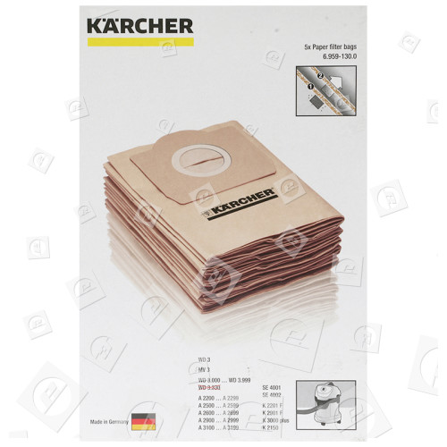 Sacs À Poussière Filtres Papier Pour Aspirateur (Paquet De 5) Karcher