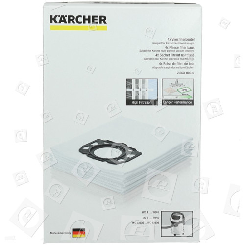 Lot De Sacs À Poussière Molletonnés Pour Aspirateur ( Paquet De 4 ) WD5.600 MP Karcher