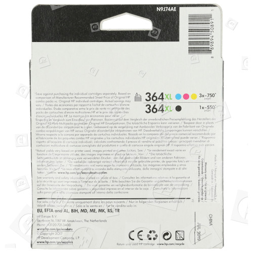 Cartouches D'Encre 4 Couleurs Haute Capacité 364XL D'Origine SM596EE Hewlett Packard