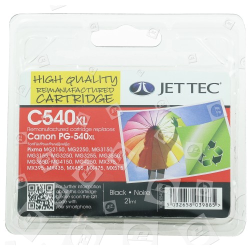 Jettec Remanufactured Canon Pg540xl Black High Capacity Ink Cartridge