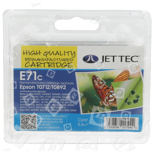 Jettec Wiederaufbereitete Epson T0712 Tintenpatrone Cyan