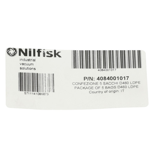 Nilfisk ATTIX 125-01 Package Of 5 Bags D460 Ldpe