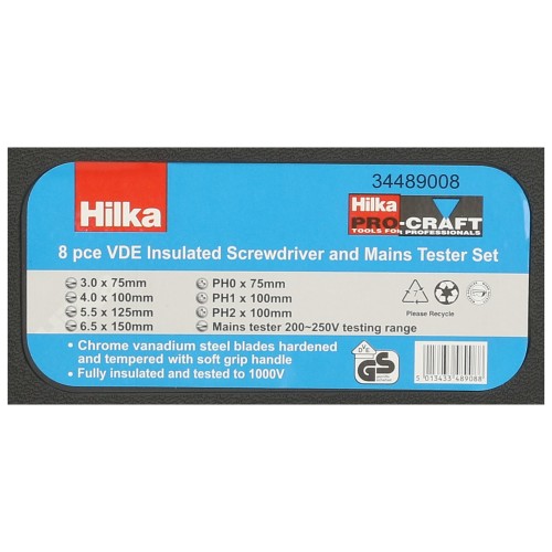 Hilka VDE 8 Piece Insulated Screwdriver Electricians Set