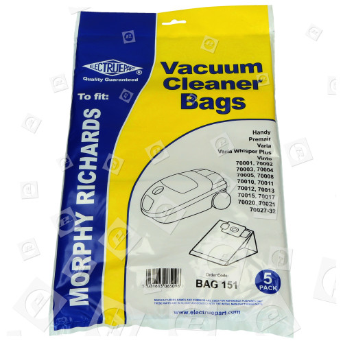 70 Remplacement Aspirateur Sac Pour Morphy Richards 70008-Pack de 5-Type