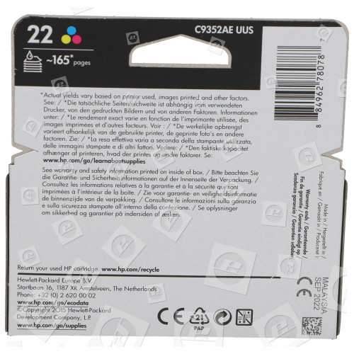 Cartuccia D´inchiostro Originale No.22 Colore (C9352AE) Hewlett Packard