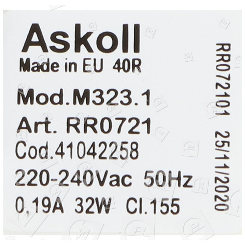 Pompe De Vidange Lave-linge : Askoll M323. 1 Art No RR0716 32W Toshiba