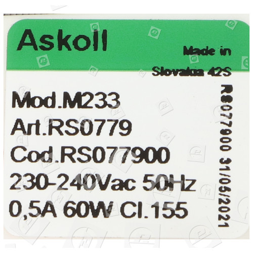 Moteur De Pompe De Lavage Pour Lave-vaisselle : Askoll Mod M233 Art RS0594 60W Ariston