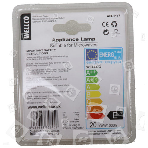 Ampoule Longue Pour Micro-ondes - 20W E17 (SES) Wellco
