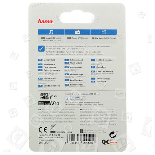 Tarjeta De Memoria Fast MicroSDHC - 16GB - Clase 10 - Con Adaptador Hama