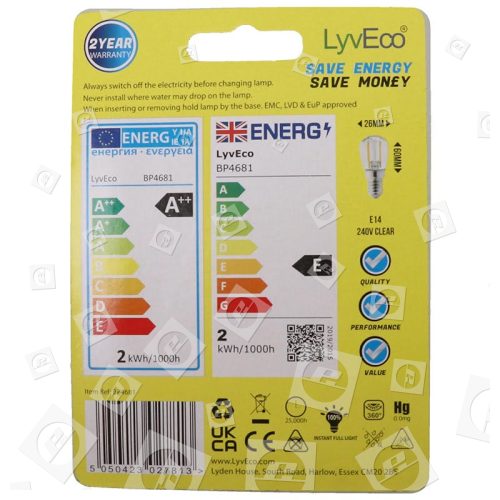 Ampoule De Réfrigérateur 1,5W E14 Led (Blanc Chaud LyvEco