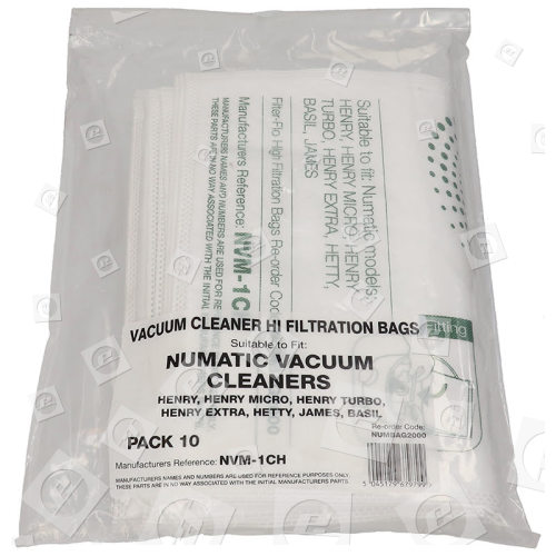 Numatic Kompatible NVM-1CH Filter-Flo Synthetische Staubsaugerbeutel (10er Packung)