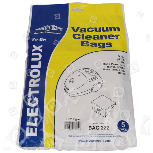 Electruepart BAG222 Electrolux E62/U62 Vacuum Dust Bags - Pack Of 5