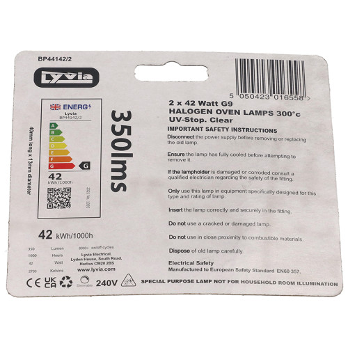 Lyvia 42W G9 Capsule Halogen Oven Bulb - Pack Of 2