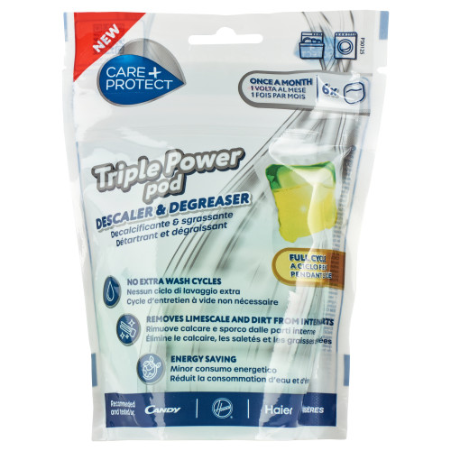 Care+Protect Triple Power Descaler & Degreaser Pods For Washing Machines & Dishwashers - 6 Pack