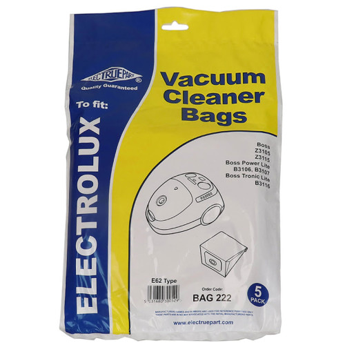 Zanussi Electruepart BAG222 Electrolux E62/U62 Vacuum Dust Bags - Pack Of 5