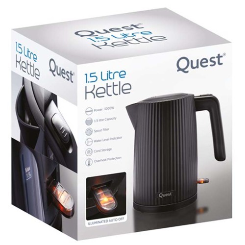 Quest Fast Boil 1.5L Black 32019 Grooved Kettle - 3000W