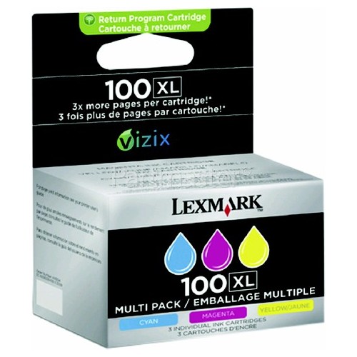 Lexmark Genuine 100XL 3 Colour High Yield Ink Cartridges Multi-Pack - Cyan/Magenta/Yellow - 14N0850