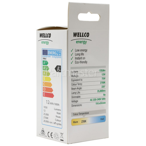 Wellco 12W Gls Es Led Lamp (Warm White) 75W Equivalent