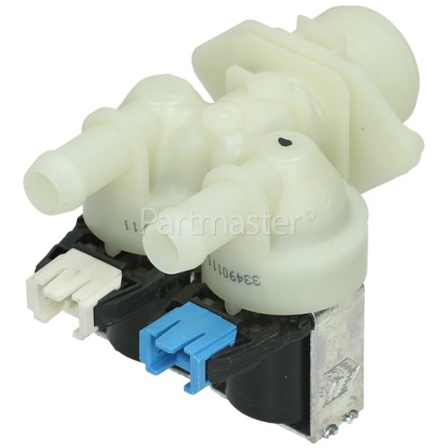 Hotpoint Cold Water Double Solenoid Inlet Valve : 33490111 185/11 180DEG 12 Bore Outlets With Push Connectors