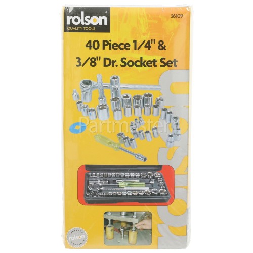 Rolson 40 Piece 1/4" & 3/8" Dr. Socket Set : Workshop / Engineer / Car / Van Etc.