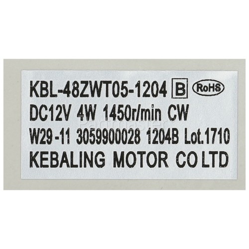 Fan Motor : Kebaling DC 12V : KBL-48ZWT05-1204