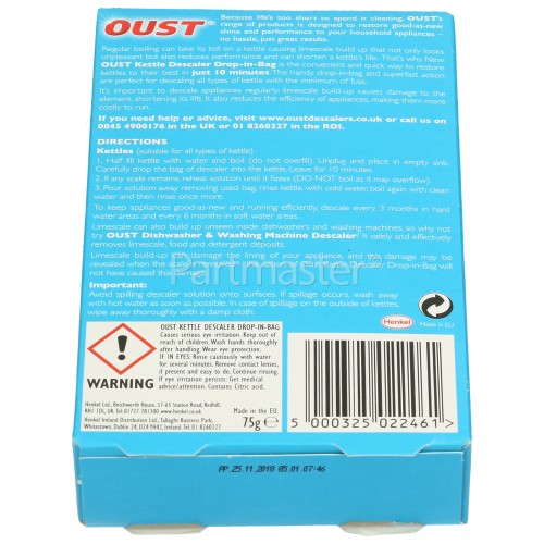 Oust Drop In Bag Kettle Descaler www.partmaster.co.uk