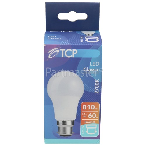 TCP 9.1W BC/B22 LED Non-Dimmable GLS Lamp (Warm White) 60W Equivalent