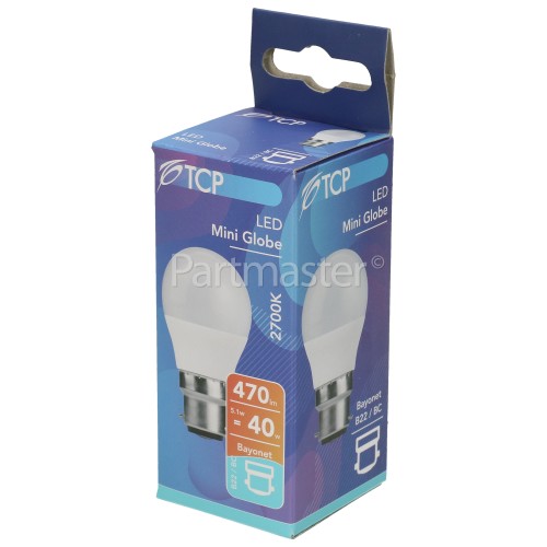 TCP 5.1W BC/B22 LED Non-Dimmable Golfball Lamp (Warm White) 40W Equivalent