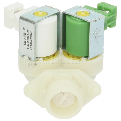 AEG Cold Water Double Solenoid Inlet Valve : 180DEG. With Protected Tag Fitting