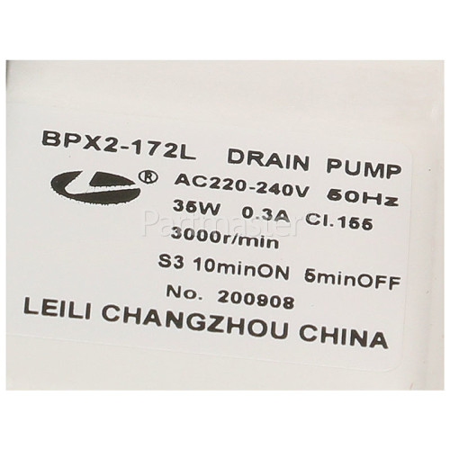 Drain Pump Assembly ( No Flap ) Short Housing : Leili Changzhou BPX2-172L 35W 220-240V 3000RPM 0. 3A Compatible With Askoll M326 Or Plaset 56835 Or Hanyu B20-6A02