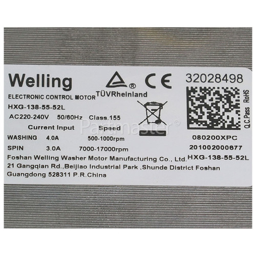 Motor : Welling HXG-138-55-52L 1000rpm