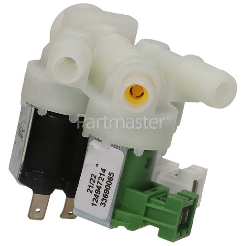 AEG Cold Water Triple Inlet Solenoid Valve 180Deg. With 2 Protected Tag Fitting & 1 Open Tag Fitting