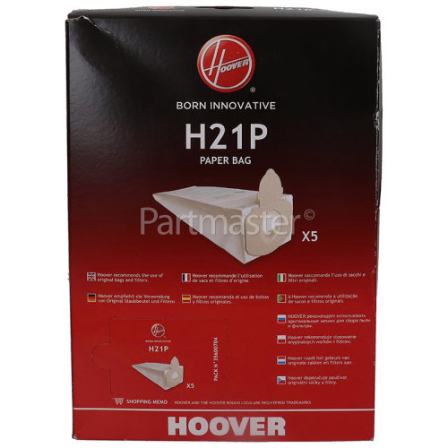 Hoover H21P Purefilt Paper Dust Bag (Pack Of 5)