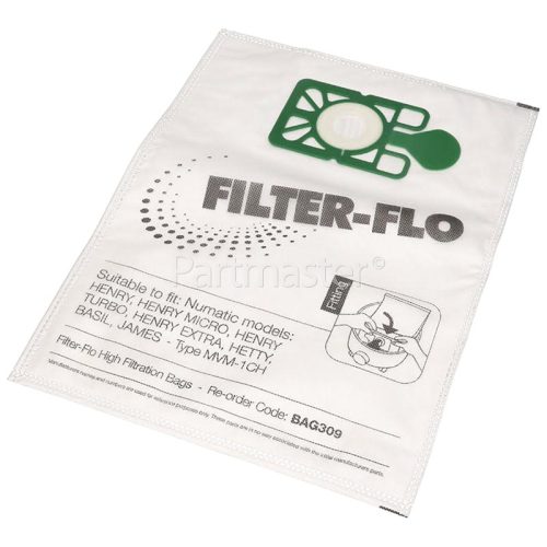 Numatic 250 Compatible NVM-1CH Filter-Flo Synthetic Dust Bags (Pack Of 10) - BAG309