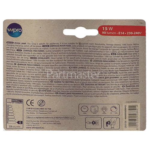 Wpro 15W Oven Lamp SES/E14 230-240V