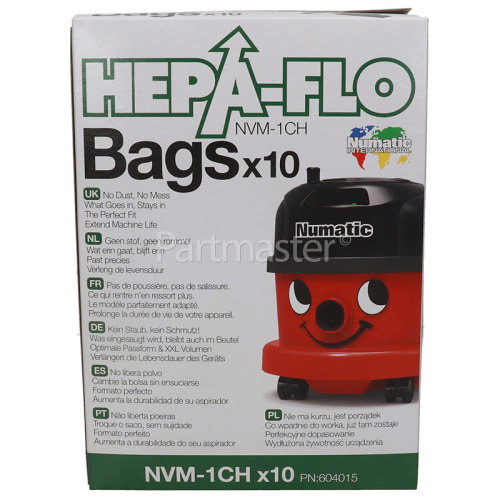 Numatic 10 NVM-1CH Hepaflo Bags Mastercarton