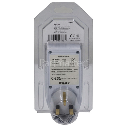 Wellco RCD Mains Plug Safety Adaptor