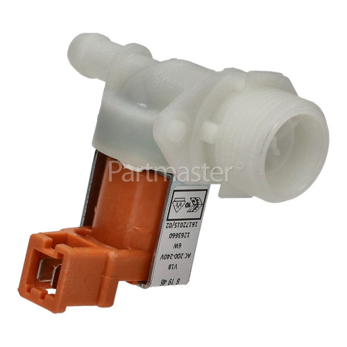 Indesit Hot Water Single Solenoid Inlet Valve : 180Deg. With Protected Tag Fitting & 12 Bore Outlet