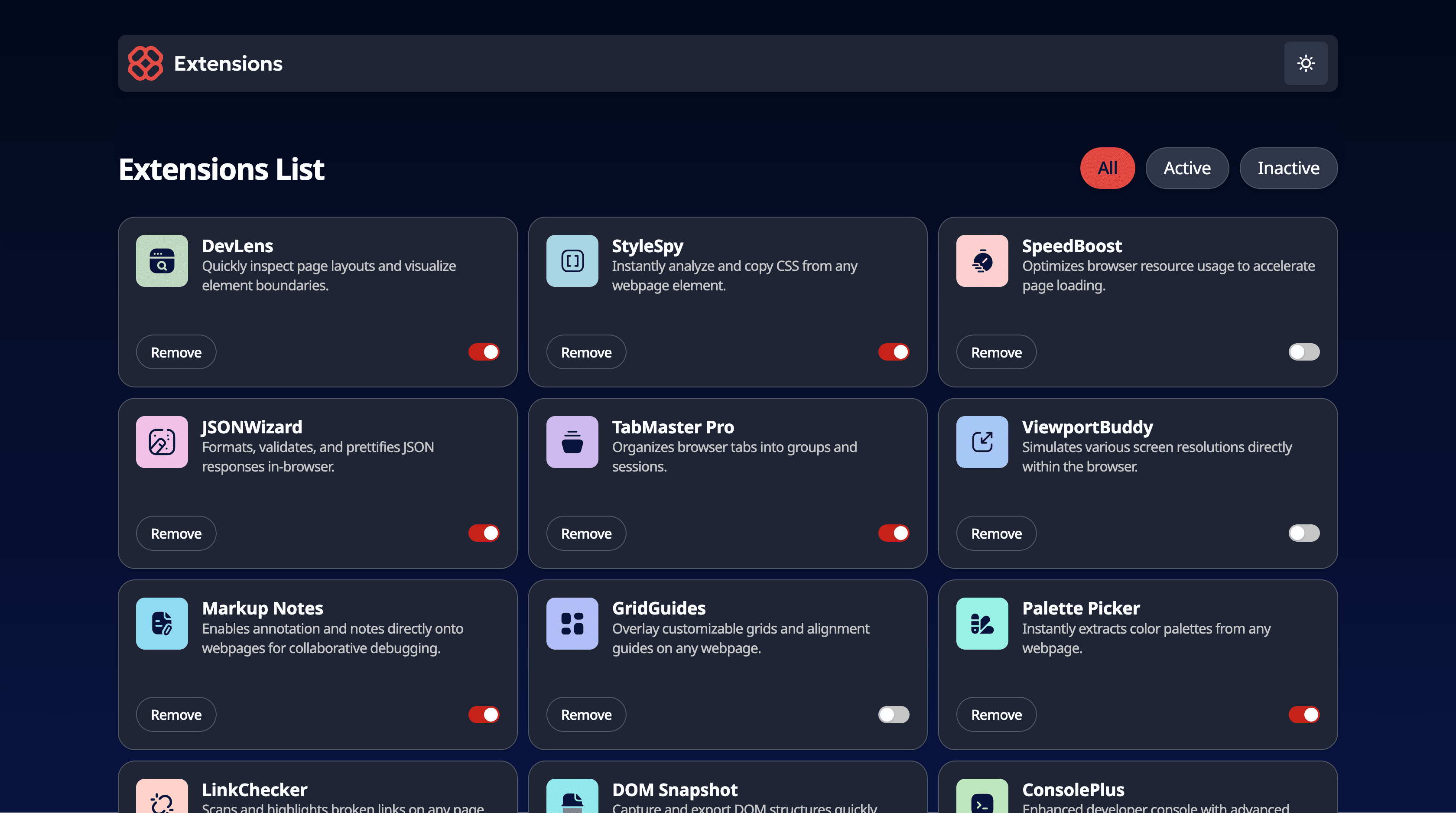 Browser Extension Manager UI