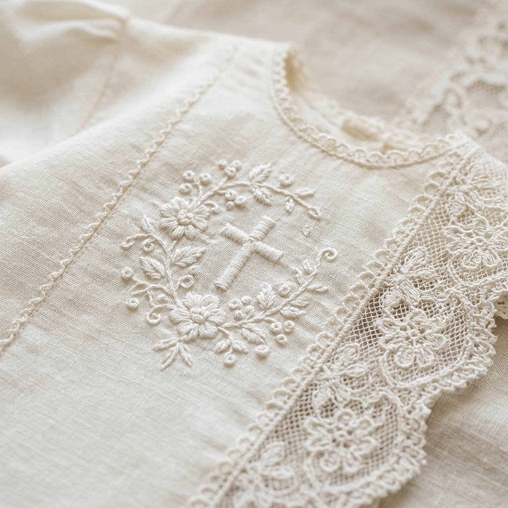 Detalle textil de bautizo clima cálido Monterrey exclusivo en ceremonia