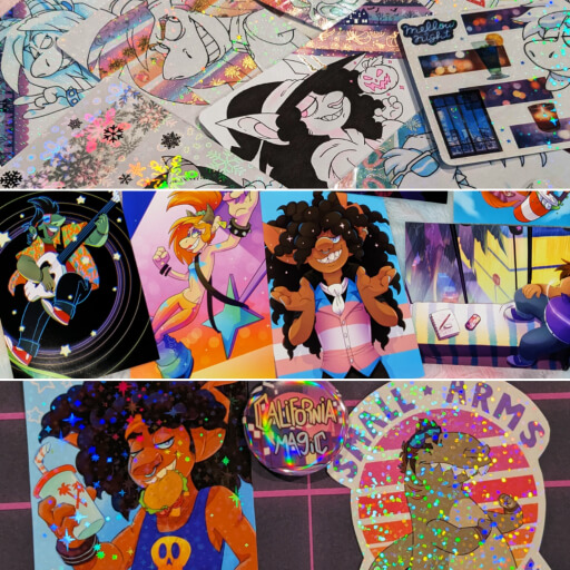 A collection of handmade artwork and original printed illustrations.