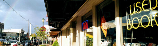The front window of a bookstore