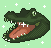 Pixel art of an alligator with its mouth open. The background is green, and there are sparkles all over the place. End description.