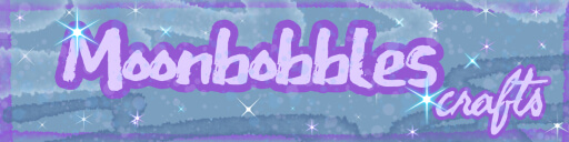 A pastel watercolor banner in varying soft blues and purples. On it says "Moonbobbles crafts" in a large, dark purple font.